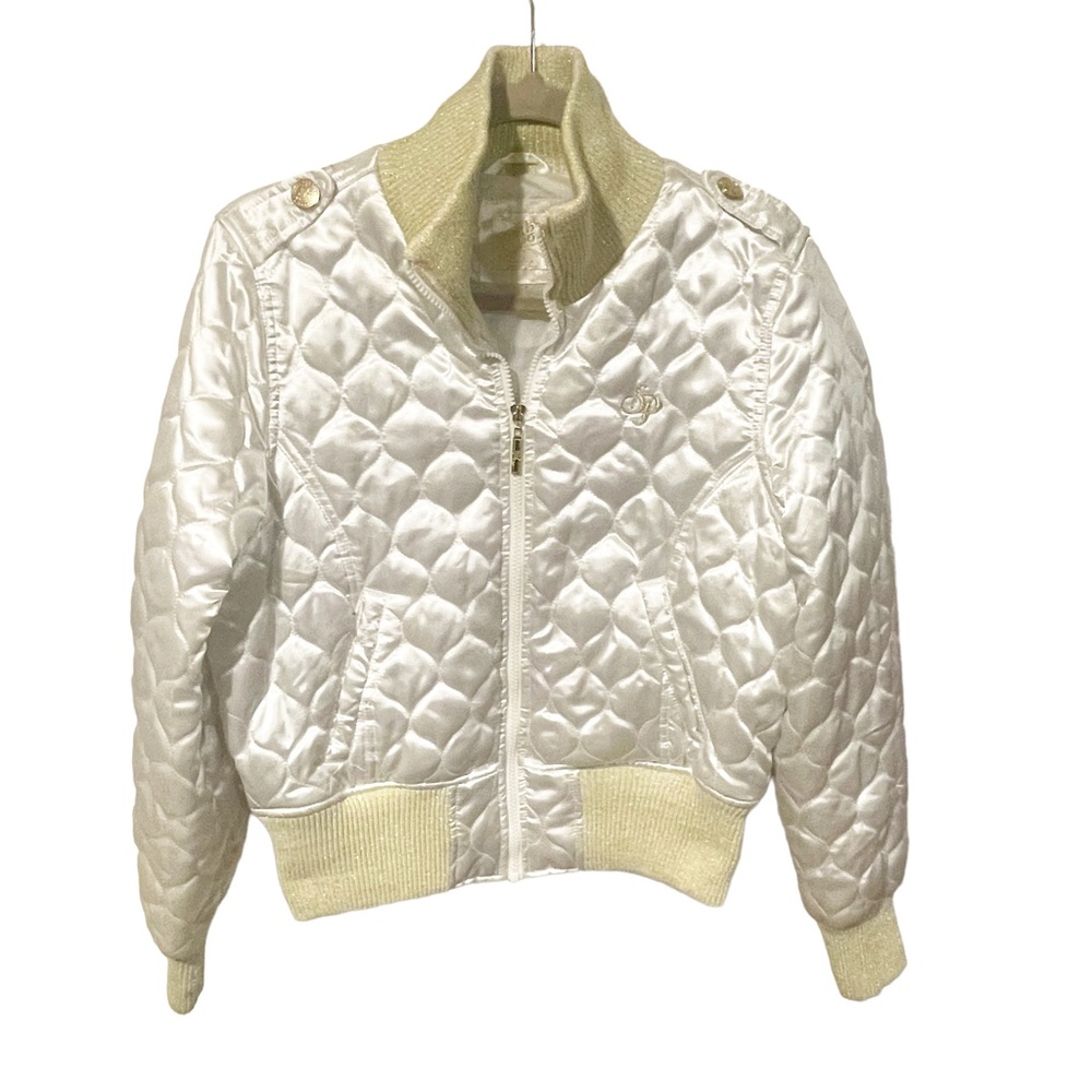 Southpole Large Y2K Metallic White‎ Quilted Puffer Cropped Jacket
